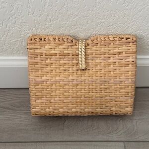 Zara Tan Woven Clutch with Gold Accent